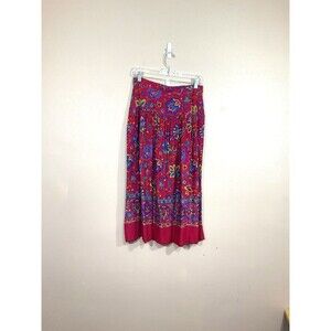 VTG Womens Colorful Floral Midi Skirt 10 Pink Boho Hippie Festival Retro Funky